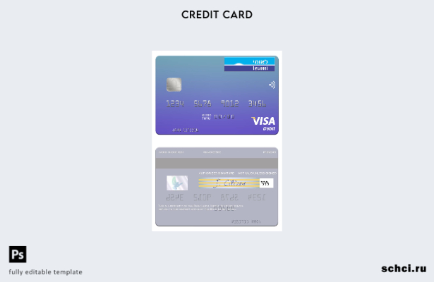 скачать в цифровом формате шаблон дебетовой карты Visa Bank Leumi Израиля